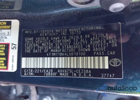 2020 Toyota Camry Se Awd из США, поврежденный, VIN 4T1M11BK4LU019100